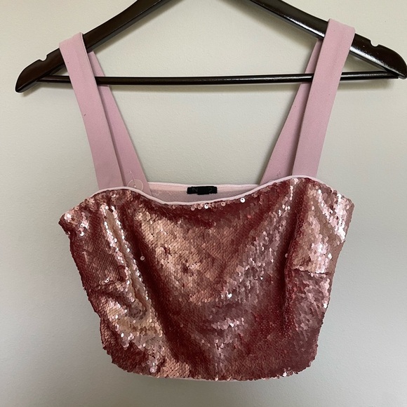 NBD Revolve Devin Pink Sequin Crop Top - Picture 2 of 4